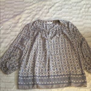 Max Studio Floral Blouse in Blue and White